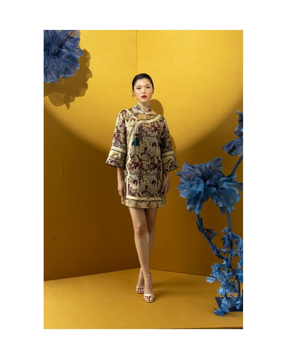 Ciel YU JIE DRESS BURGUNDY CHINOISERIE