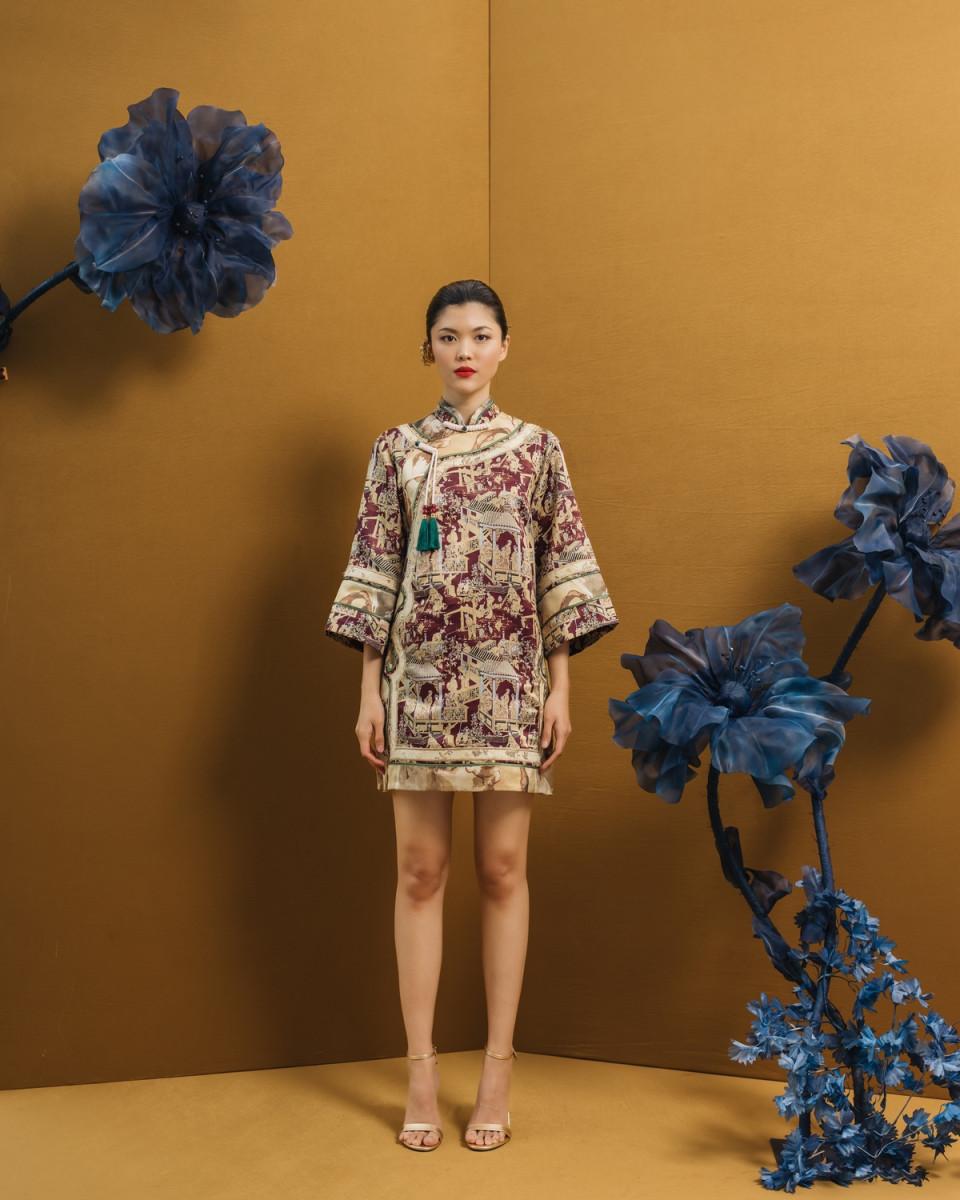 ciel YU JIE DRESS BURGUNDY CHINOISERIE