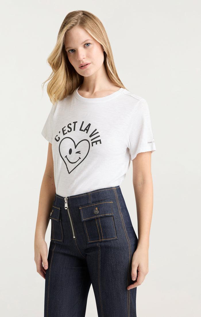 Cinq à Sept C'est La Vie Heart Smiley Tee White/navy