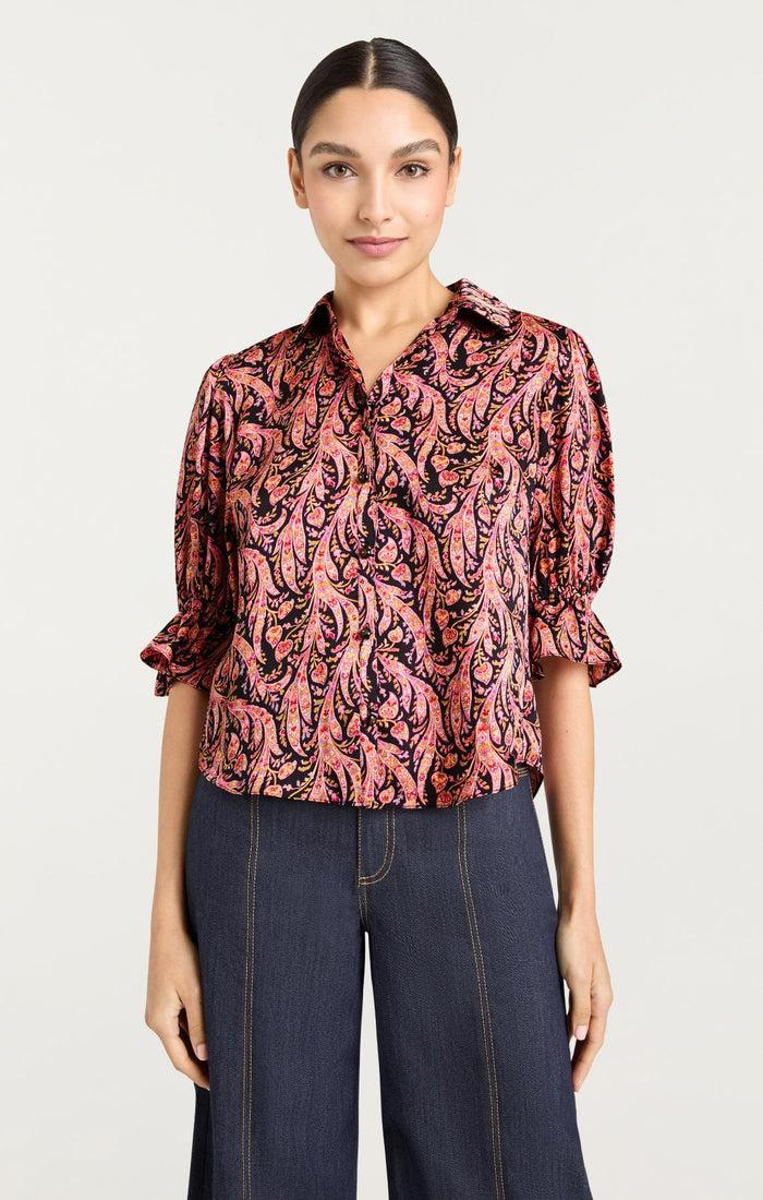 Cinq à Sept Charming Paisley Fiona Top Obsidian Multi