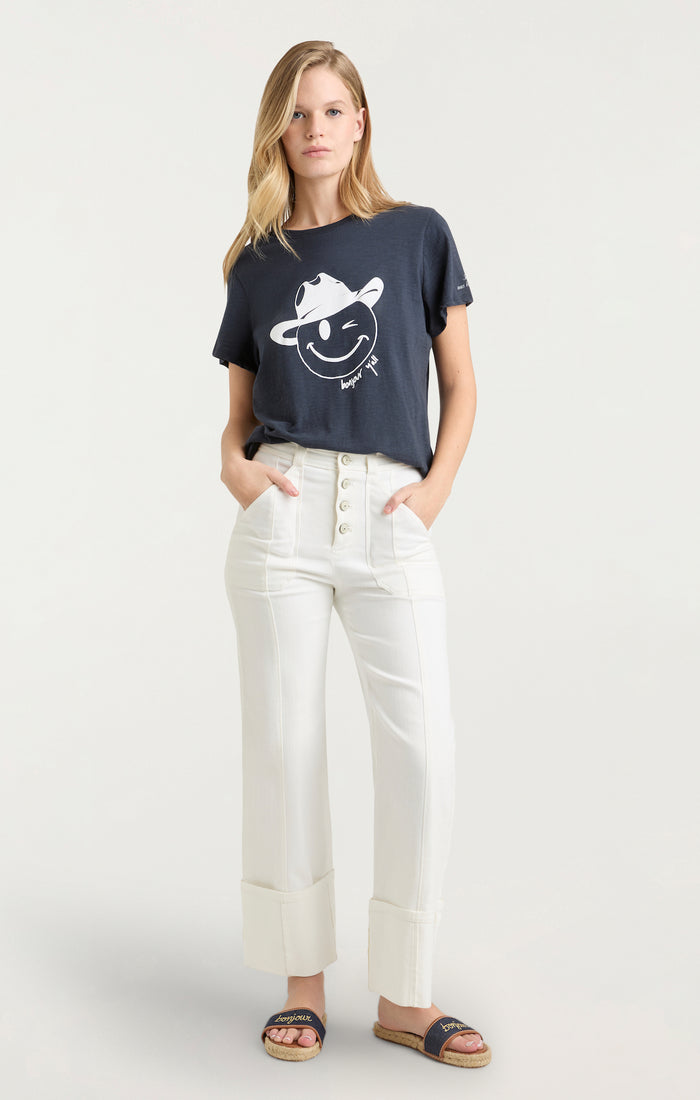 Cinq à Sept Bonjour Y'all Smiley Tee Navy/white