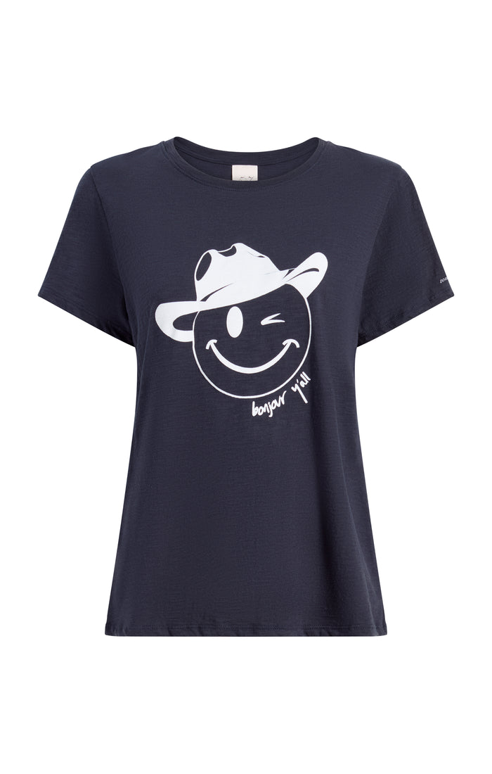 cinq à sept Bonjour Y'all Smiley Tee Navy/white