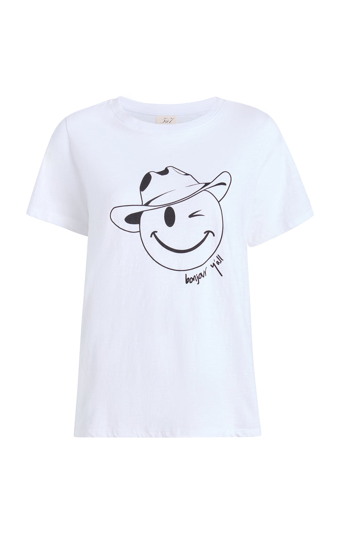 cinq à sept Bonjour Y'all Smiley Tee White/black