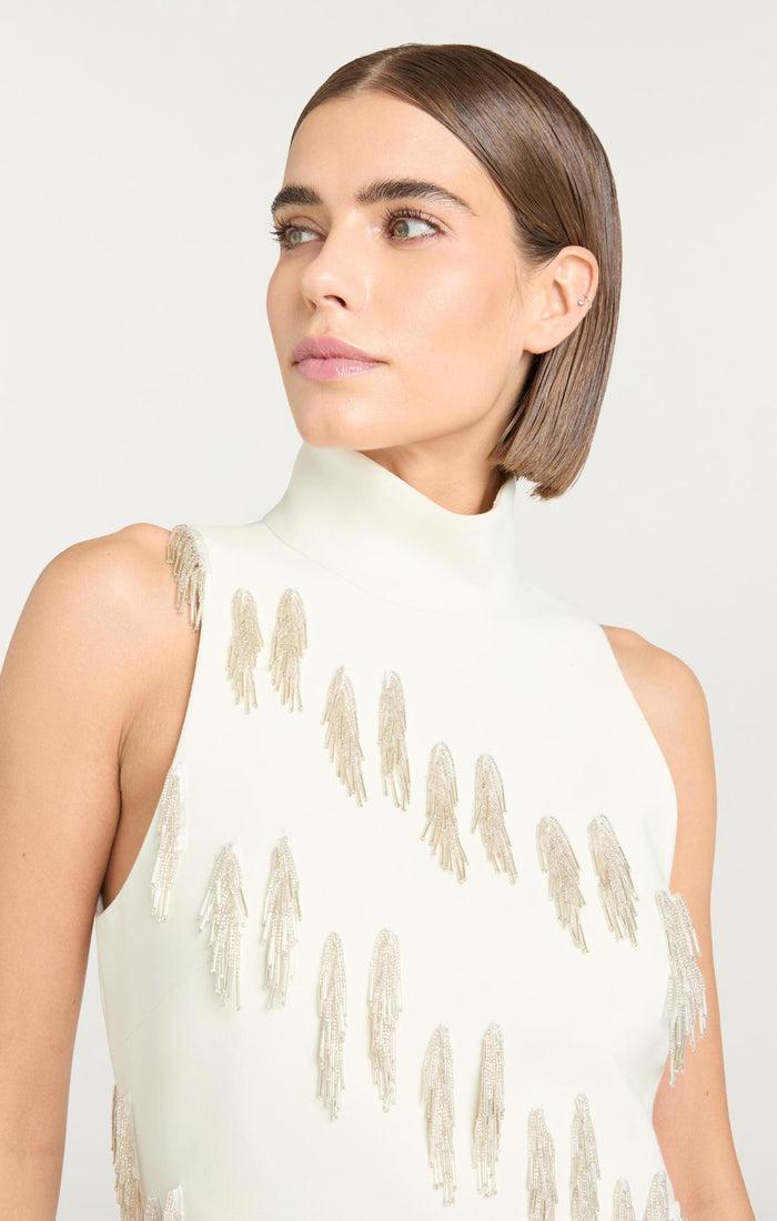 Cinq à Sept Cascade Bugle Micky Dress Ivory/silver