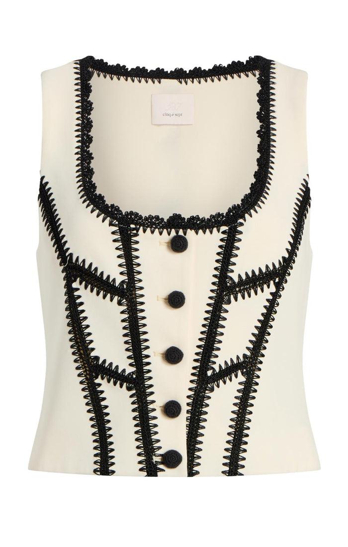 cinq à sept Crochet Sinclaire Top Gardenia/black