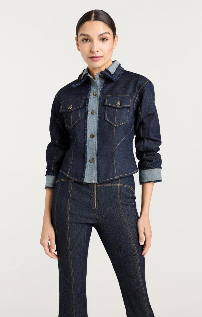 Cinq à Sept Cropped Scrunched Canyon Jacket Indigo