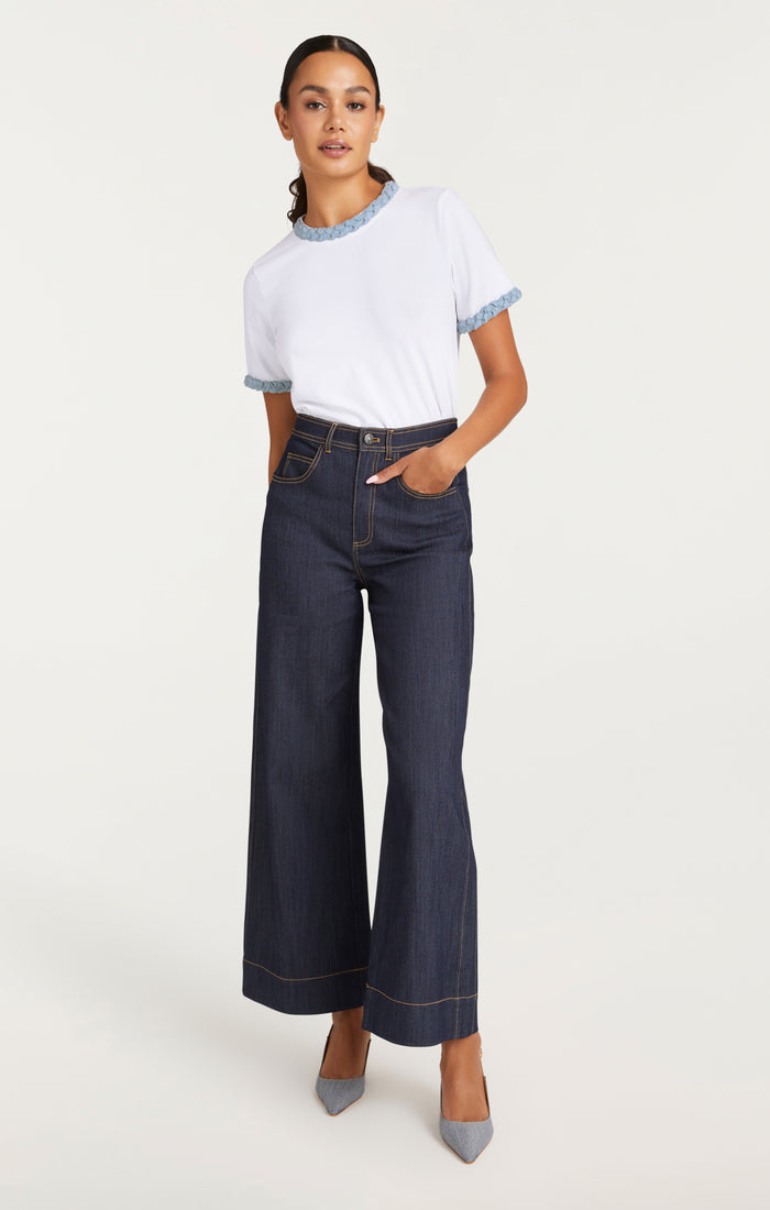 Cinq à Sept Denim Braided Tee White/Light Wash