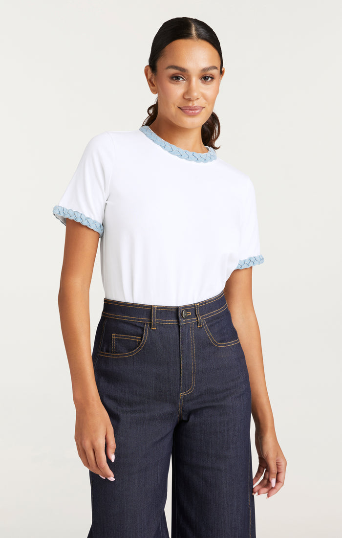 Cinq à Sept Denim Braided Tee White/Light Wash