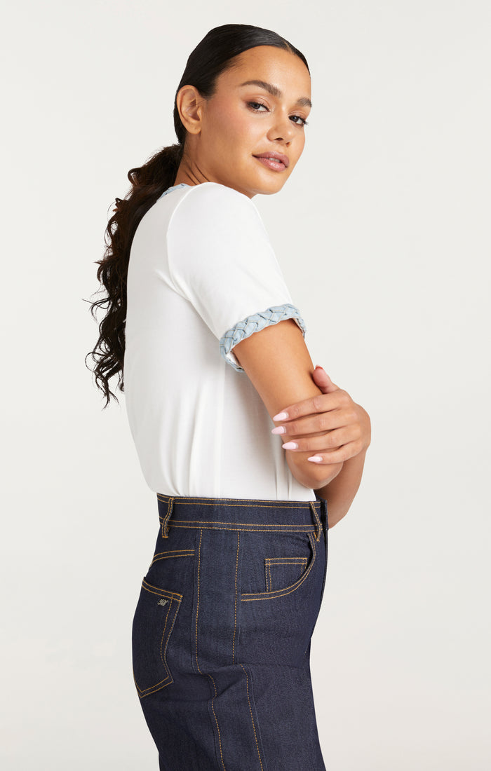 Cinq à Sept Denim Braided Tee White/Light Wash