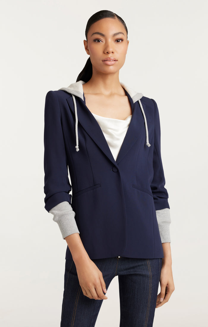 Cinq à Sept Hooded Khloe Jacket Navy/heather Grey