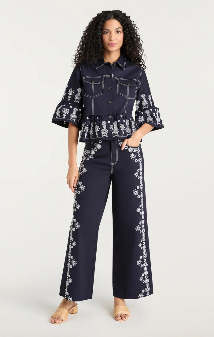 Cinq à Sept Mazie Eyelet Betsy Pant Navy/white