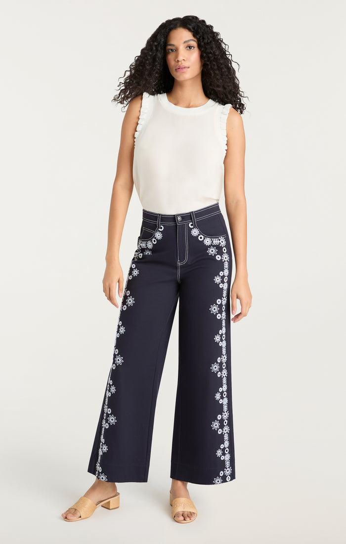 Cinq à Sept Mazie Eyelet Betsy Pant Navy/white