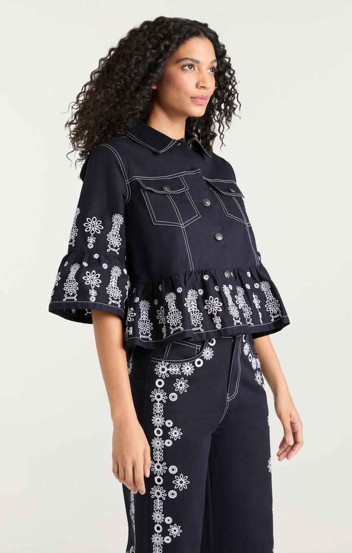 Cinq à Sept Mazie Eyelet Mandie Jacket Navy/white