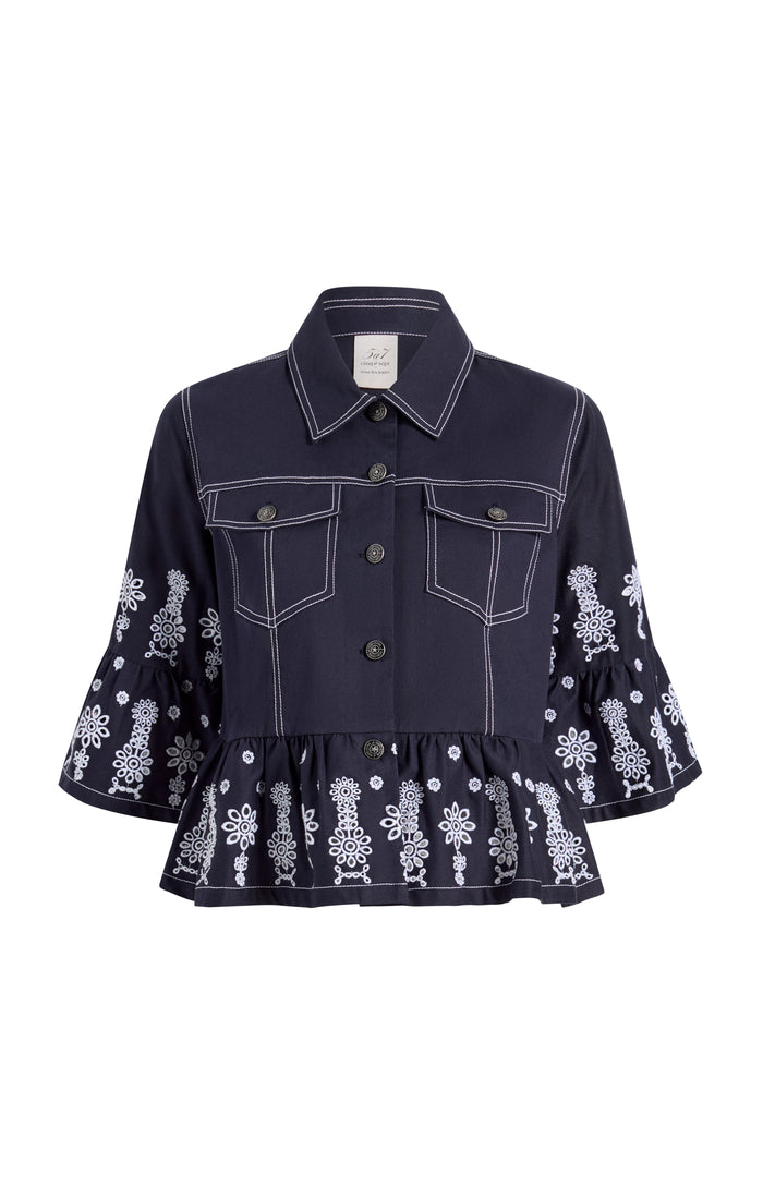 cinq à sept Mazie Eyelet Mandie Jacket Navy/white
