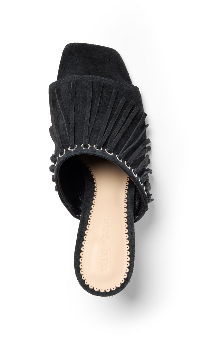 Cinq à Sept Sabrina Fringe Mule Black