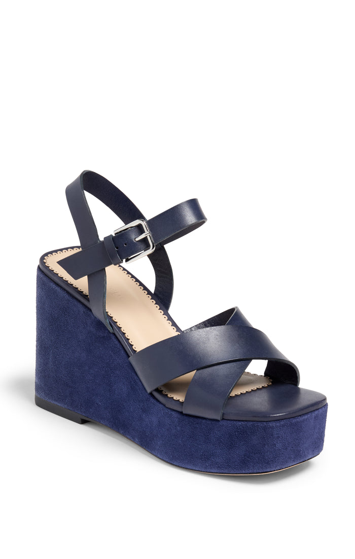 Cinq à Sept Sasha Vachetta Wedge Sandal Navy