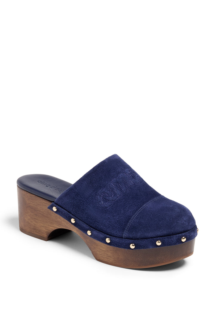 Cinq à Sept Sydney Studded Suede Clogs Navy