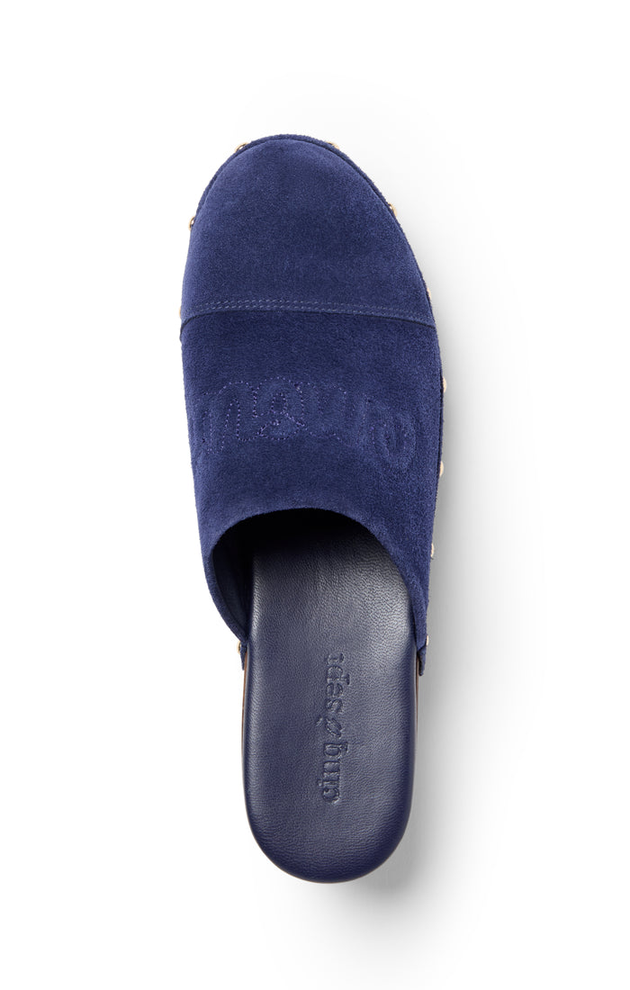 Cinq à Sept Sydney Studded Suede Clogs Navy