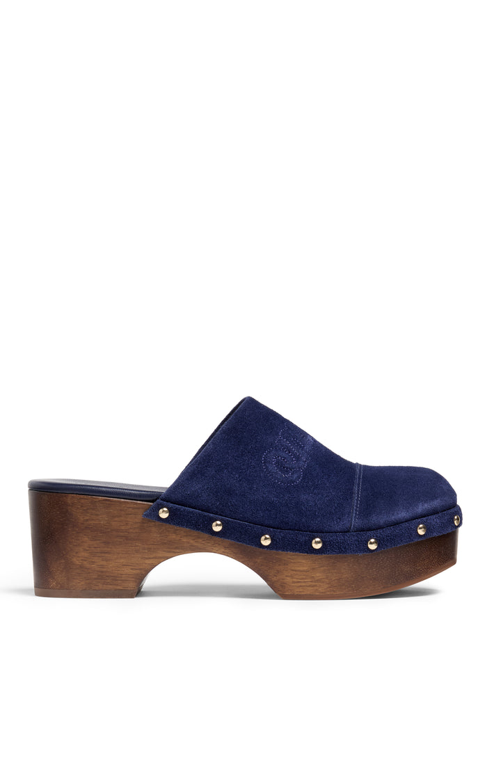cinq à sept Sydney Studded Suede Clogs Navy