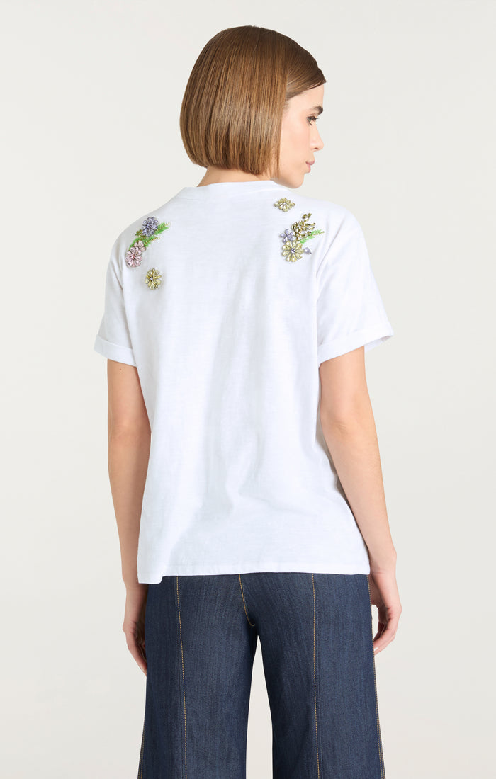 Cinq à Sept Crystal Ivy Shrunken Tee White/yolk Multi