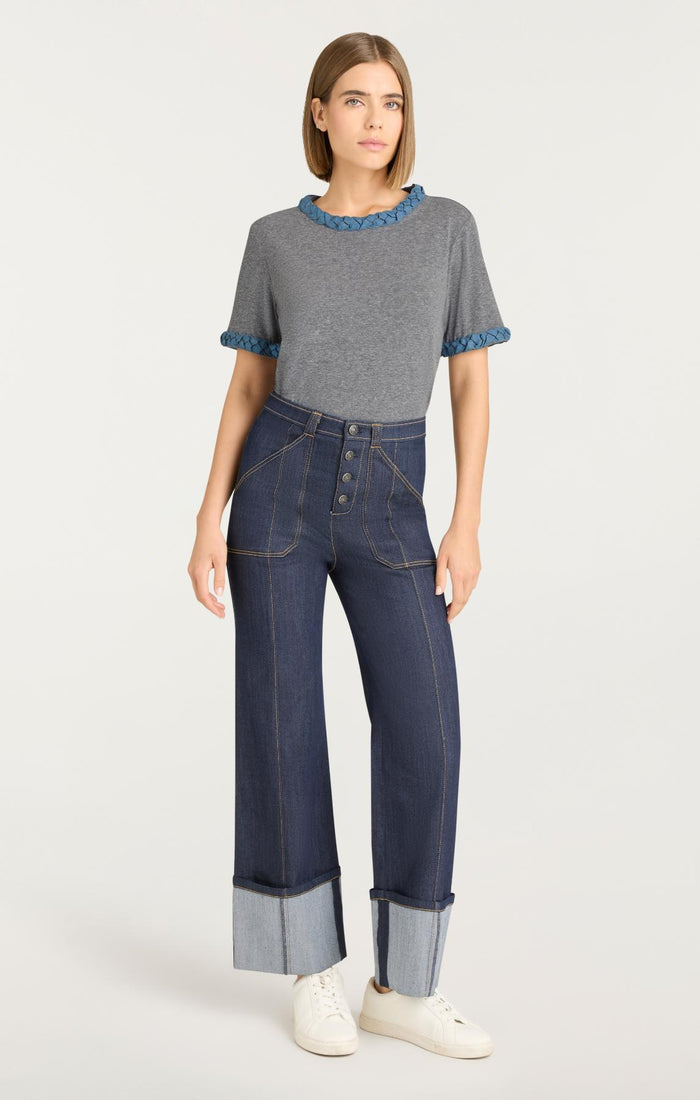 Cinq à Sept Denim Braided Tee Heather Grey/medium Wash