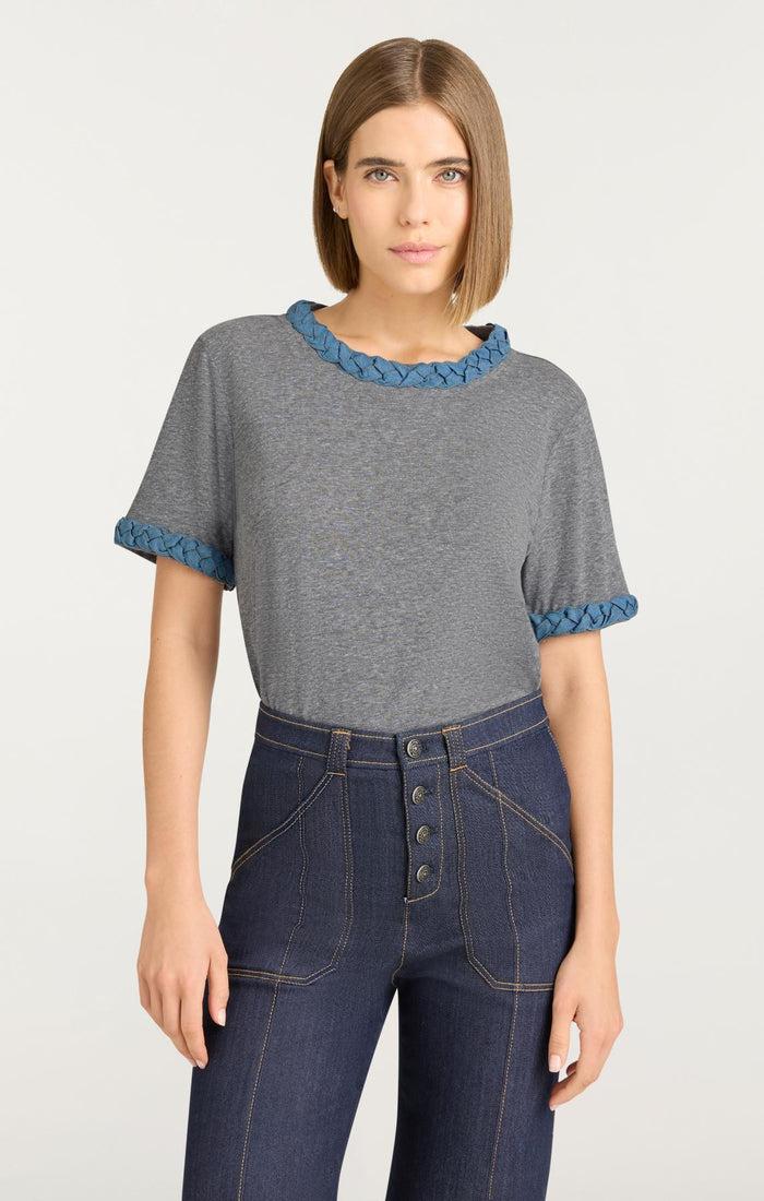 Cinq à Sept Denim Braided Tee Heather Grey/medium Wash