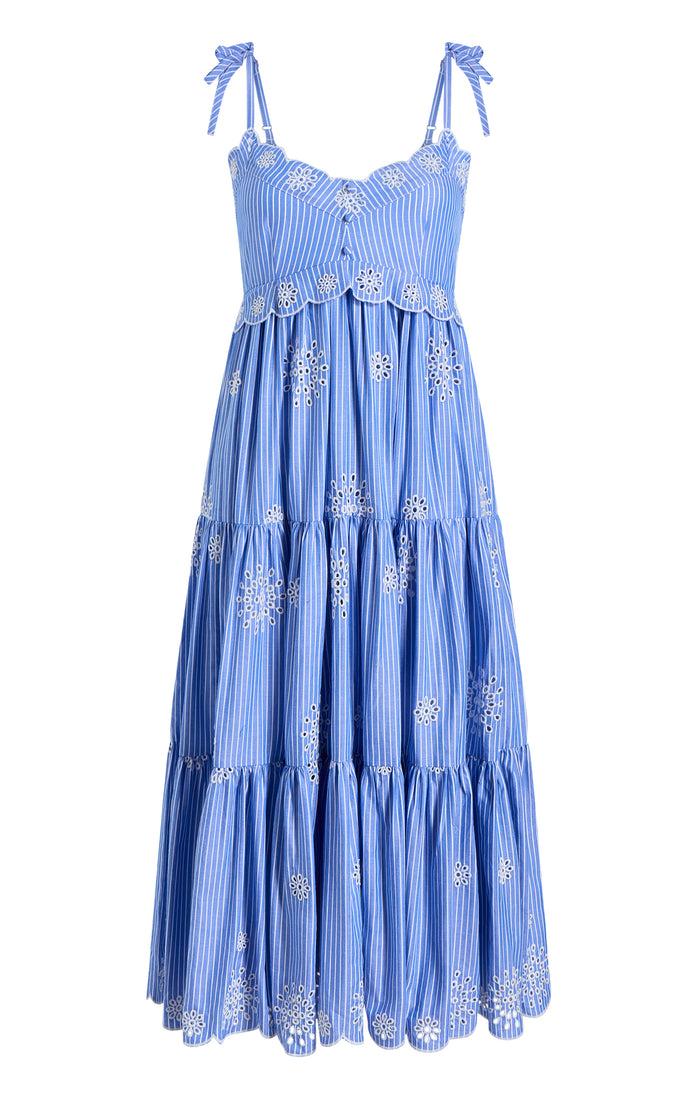 cinq à sept Embroidered Stripe Darcey Dress Endless Blue