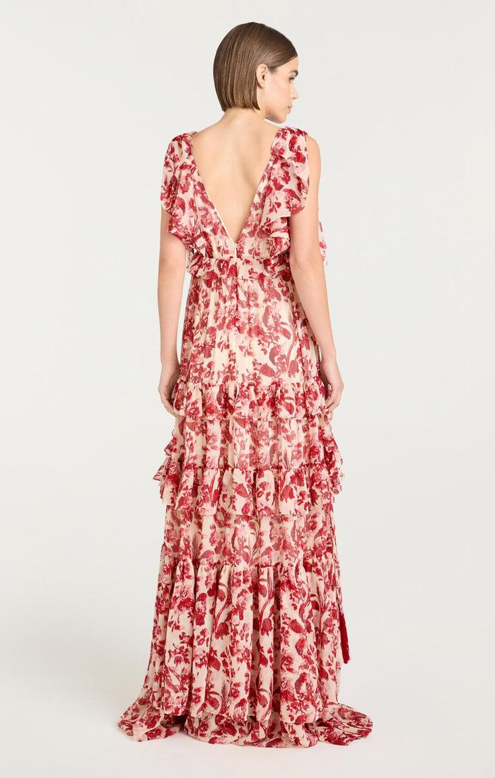 Cinq à Sept Floral Ribbons Omelia Gown Cherry Rose Multi