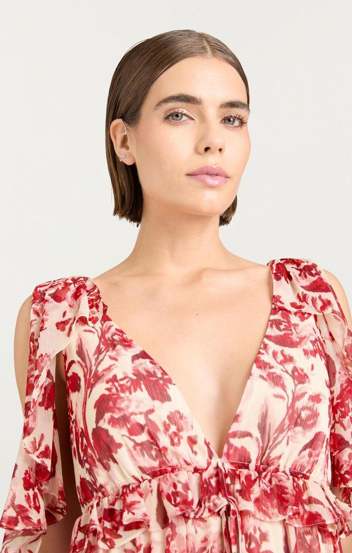 Cinq à Sept Floral Ribbons Omelia Gown Cherry Rose Multi
