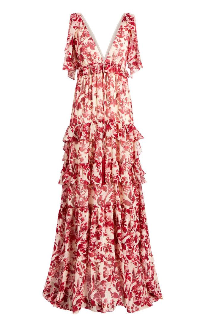 cinq à sept Floral Ribbons Omelia Gown Cherry Rose Multi