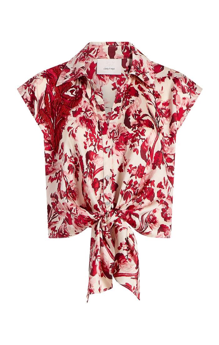 cinq à sept Floral Ribbons Sleeveless Mari Cherry Rose Multi