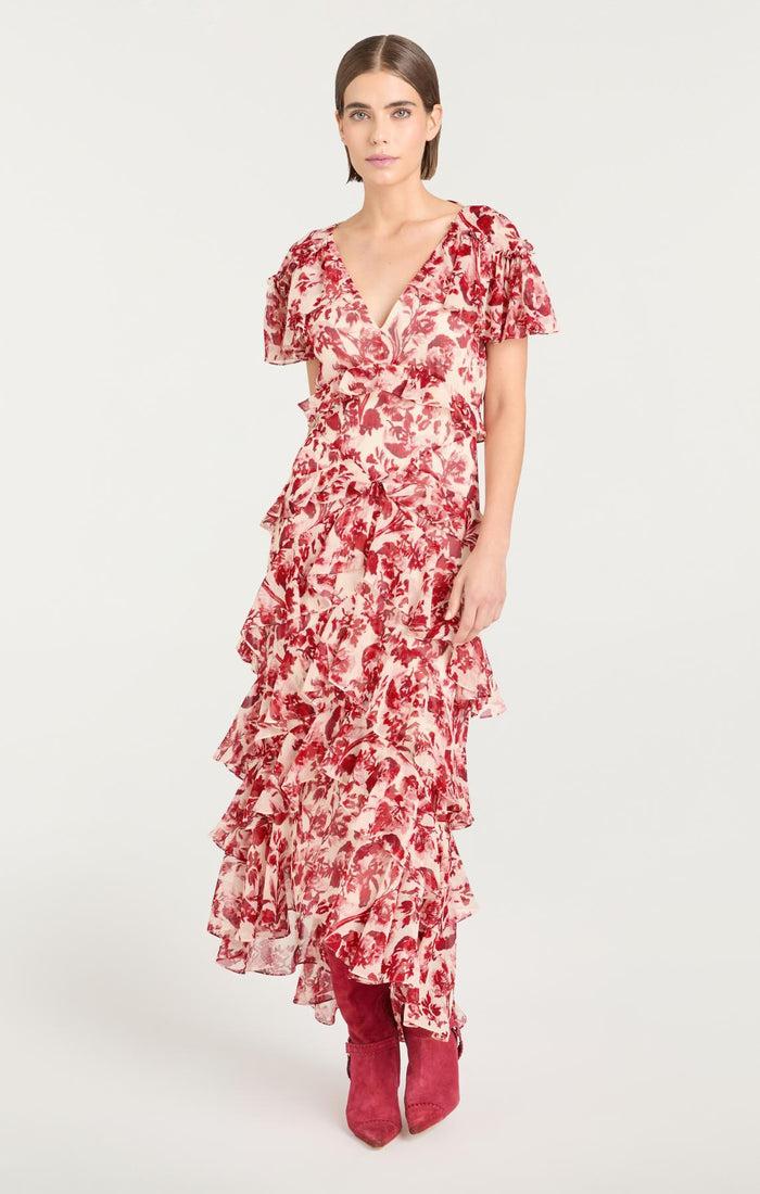 Cinq à Sept Floral Ribbons Tatum Dress Cherry Rose Multi