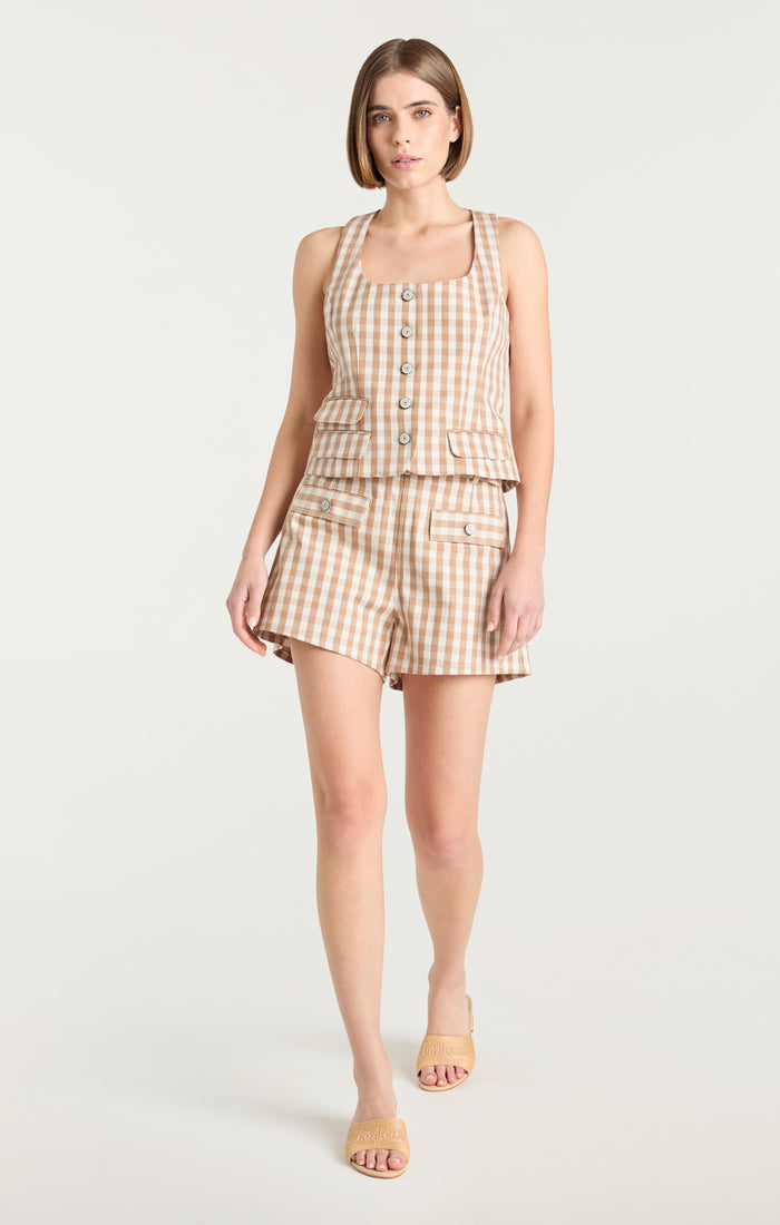 Cinq à Sept Gingham Denim Allie Short Sahara/light Plaster