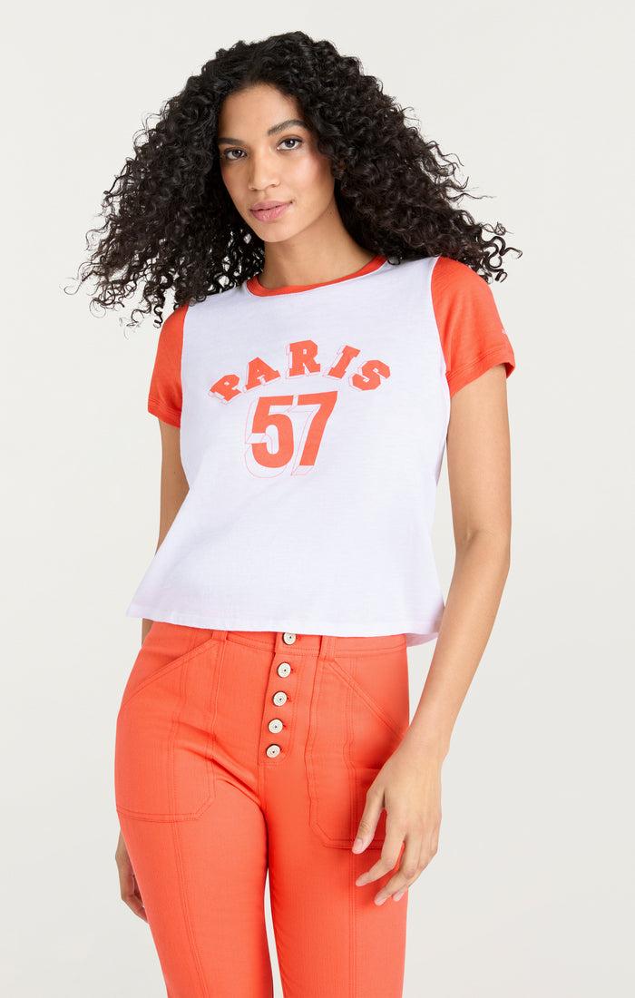 Cinq à Sept Paris 57 Shrunken Ringer Tee White/cherry Tomato