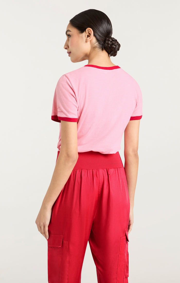 Cinq à Sept Paris Lamour Heart Shrunken Ringer Tee Floral Blush/rose