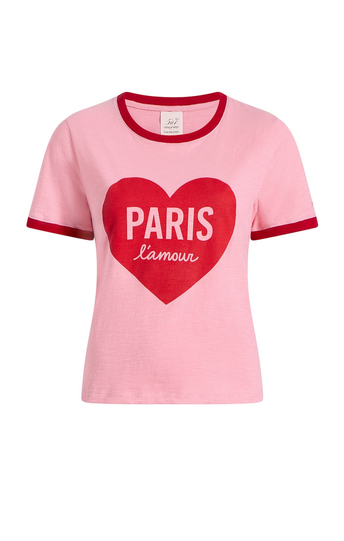cinq à sept Paris Lamour Heart Shrunken Ringer Tee Floral Blush/rose