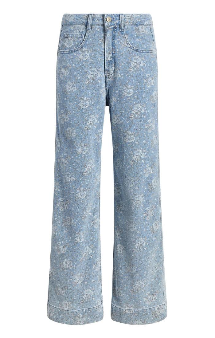cinq à sept Petite Bouquet Denim Betsy Pant Cornflower Multi