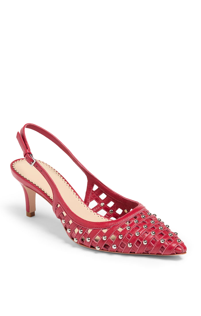 Cinq à Sept Rena Cage Studded Slingback Pump Bordeaux