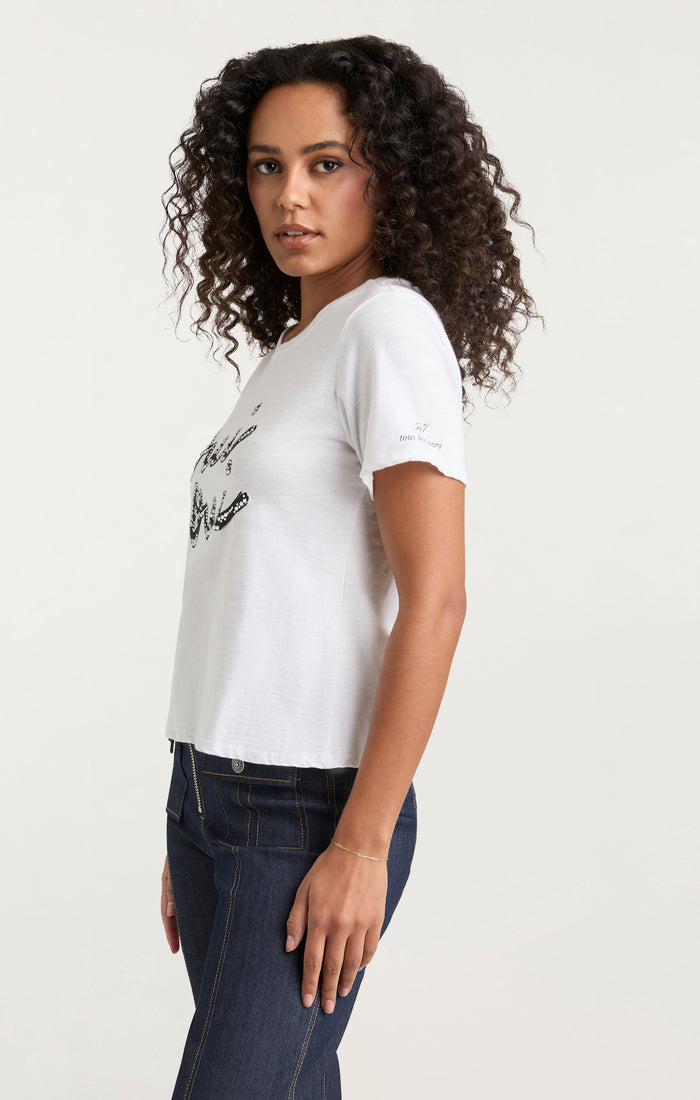 Cinq à Sept Rhinestone Oui Oui Shrunken Tee White/black