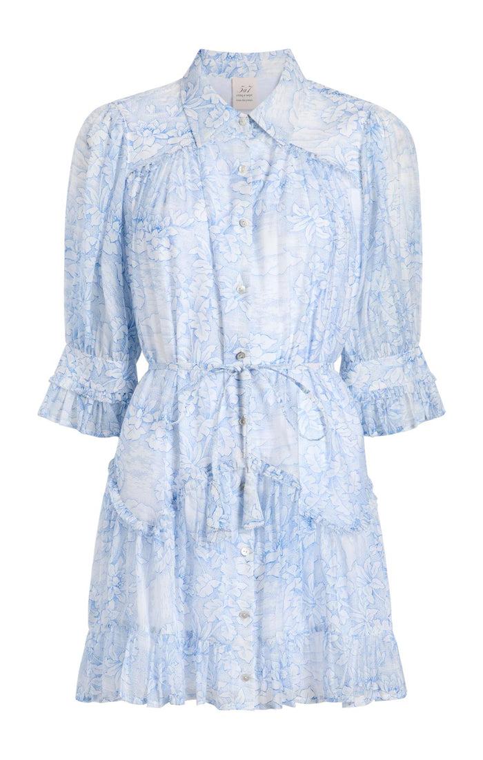 cinq à sept Scenic Toile Voile Gwendoline Dress White/dark Cerulean