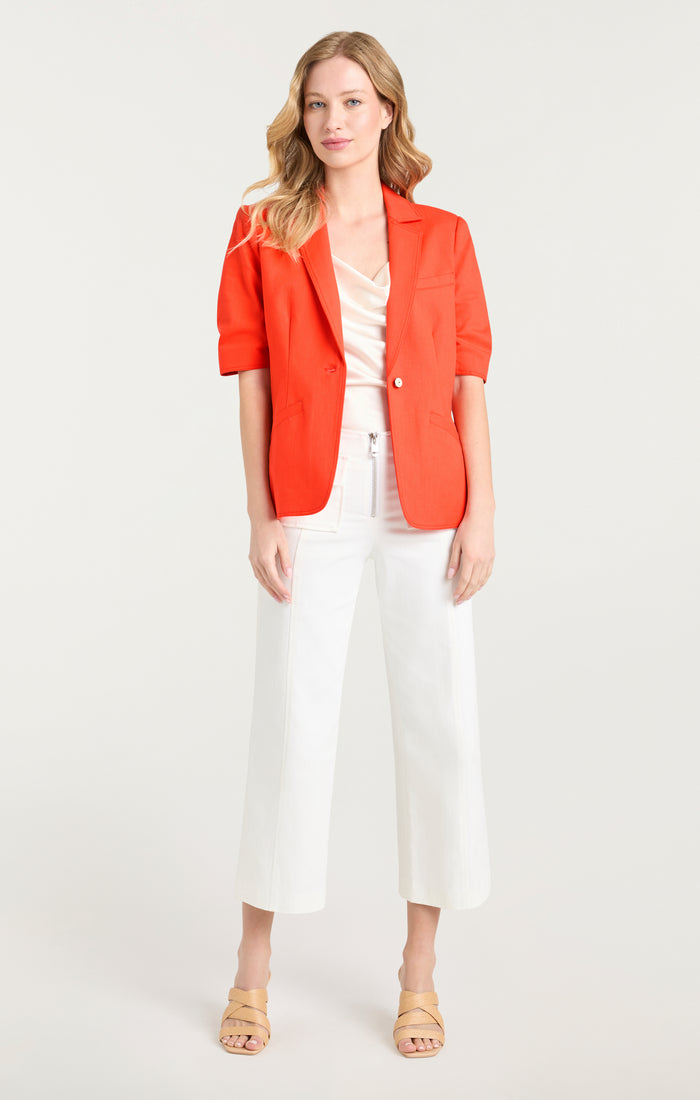 Cinq à Sept Short Sleeve Denim Khloe Blazer Cherry Tomato