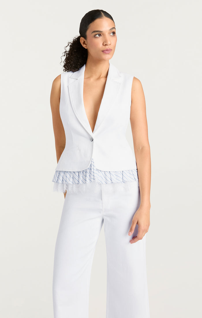 Cinq à Sept Striped Le Petit Denim Roxie Vest White/blue Hydrangea