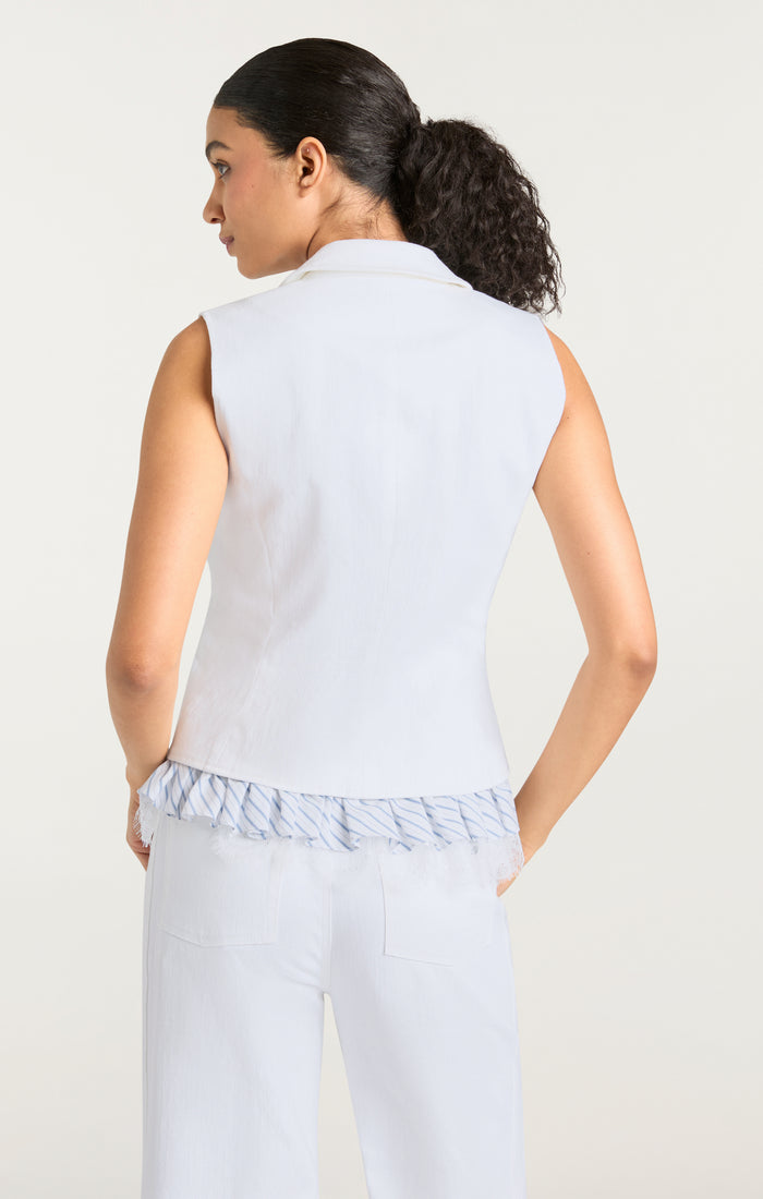 Cinq à Sept Striped Le Petit Denim Roxie Vest White/blue Hydrangea