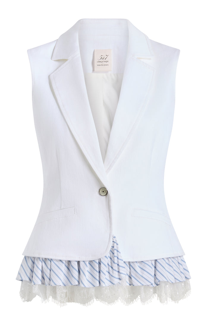 cinq à sept Striped Le Petit Denim Roxie Vest White/blue Hydrangea