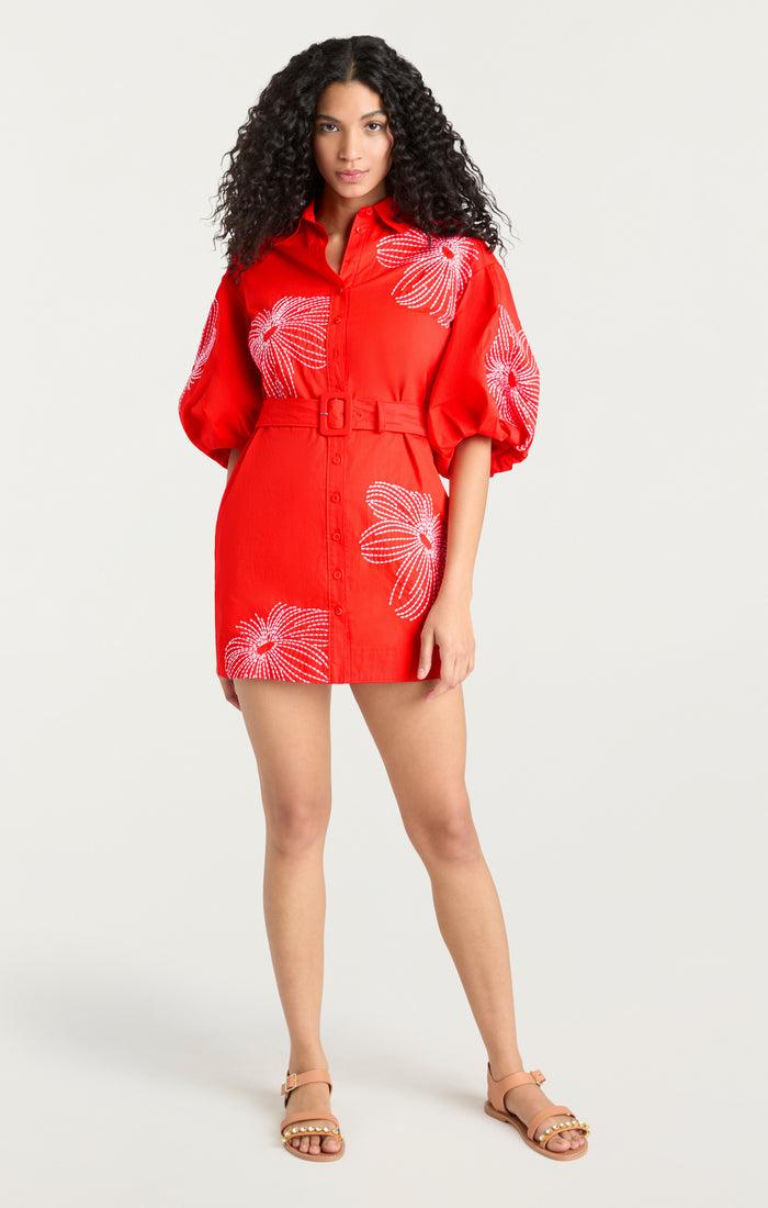 Cinq à Sept Sunburst Rhea Dress Cherry Tomato/white