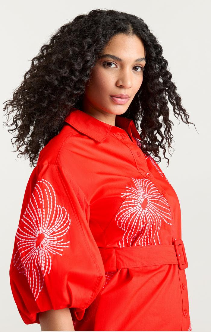 Cinq à Sept Sunburst Rhea Dress Cherry Tomato/white