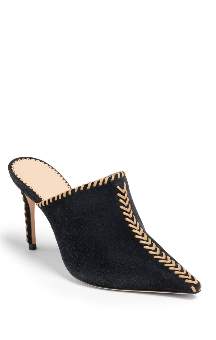 Cinq à Sept Susan Whipstich Suede Mule Black/brown Sugar