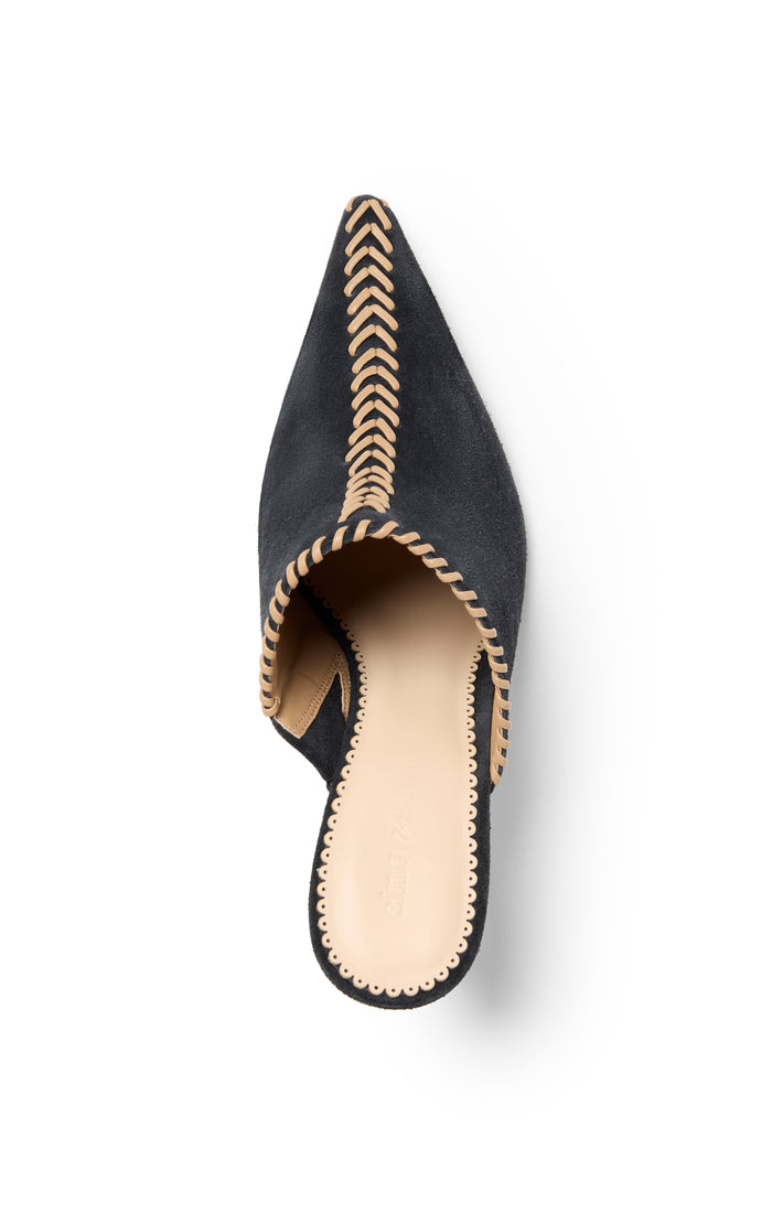 Cinq à Sept Susan Whipstich Suede Mule Black/brown Sugar