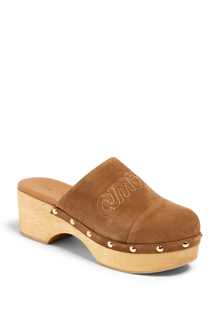 Cinq à Sept Sydney Studded Suede Clogs Golden Sienna
