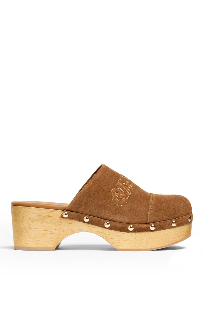 cinq à sept Sydney Studded Suede Clogs Golden Sienna